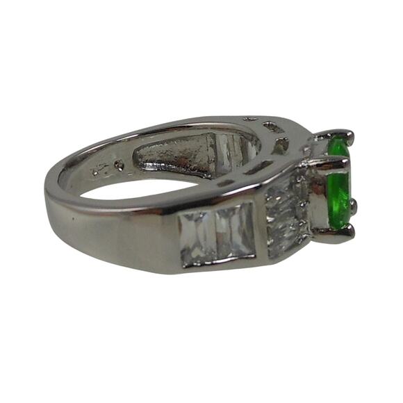 Vintage Sterling Silver Simulated Diamond Emerald Engagement Wedding Ring Band 7 - Picture 2 of 10